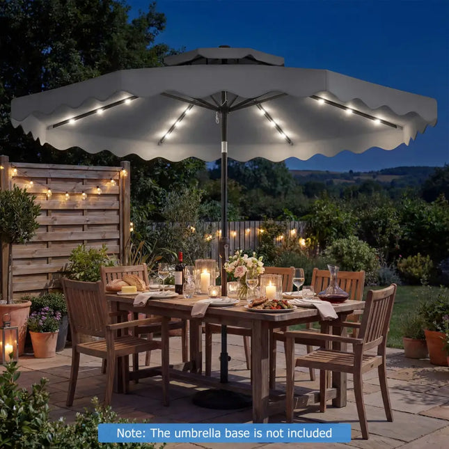 9 FT Solar LED Patio Umbrella Push-Button Tilt and Crank 24 LED Lights and 8 Ribs-Gray - Gray - Outdoor Umbrellas