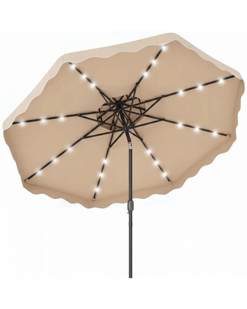 9 FT Solar LED Patio Umbrella Push-Button Tilt and Crank 24 LED Lights and 8 Ribs-Beige - Beige - Outdoor Umbrellas