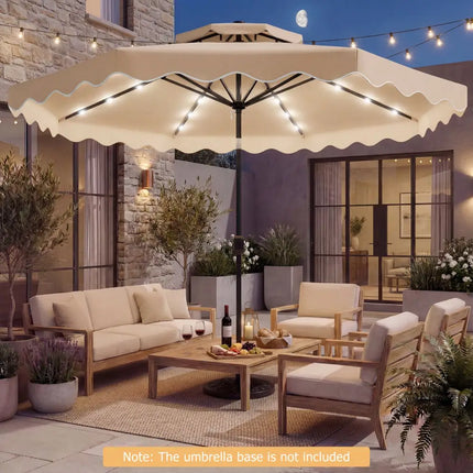 9 FT Solar LED Patio Umbrella Push-Button Tilt and Crank 24 LED Lights and 8 Ribs-Beige - Beige - Outdoor Umbrellas