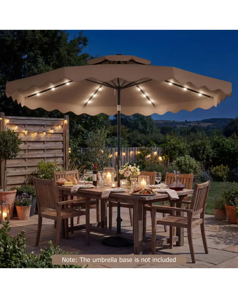 9 FT Solar LED Patio Umbrella Push-Button Tilt and Crank 24 LED Lights and 8 Ribs-Brown - Brown - Outdoor Umbrellas