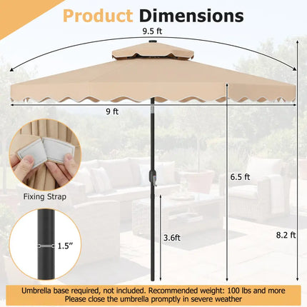 9 FT Solar LED Patio Umbrella Push-Button Tilt and Crank 24 LED Lights and 8 Ribs-Beige - Beige - Outdoor Umbrellas
