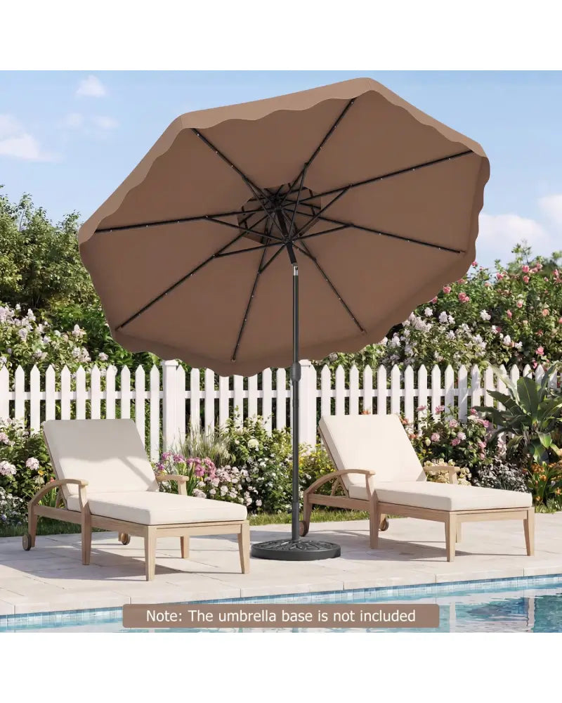 9 FT Solar LED Patio Umbrella Push-Button Tilt and Crank 24 LED Lights and 8 Ribs-Brown - Brown - Outdoor Umbrellas