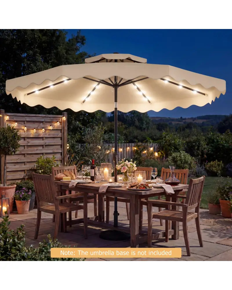 9 FT Solar LED Patio Umbrella Push-Button Tilt and Crank 24 LED Lights and 8 Ribs-Beige - Beige - Outdoor Umbrellas