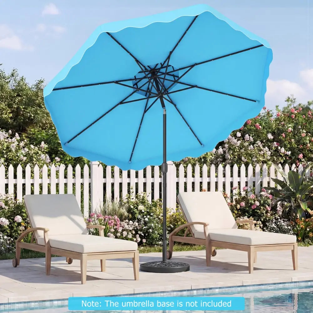 9 FT Solar LED Patio Umbrella Push-Button Tilt and Crank 24 LED Lights and 8 Ribs-Turquoise - Turquoise - Outdoor