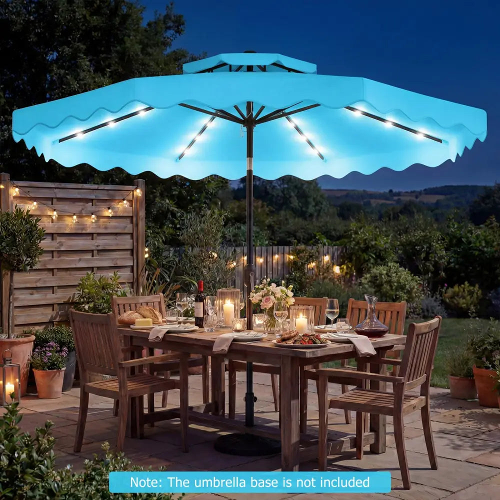 9 FT Solar LED Patio Umbrella Push-Button Tilt and Crank 24 LED Lights and 8 Ribs-Turquoise - Turquoise - Outdoor