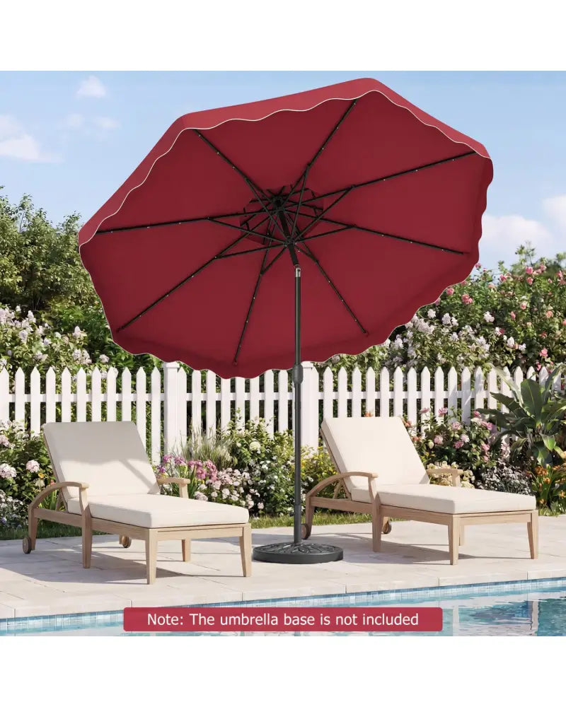 9 FT Solar LED Patio Umbrella Push-Button Tilt and Crank 24 LED Lights and 8 Ribs-Red - Red - Outdoor Umbrellas