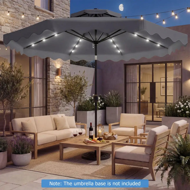 9 FT Solar LED Patio Umbrella Push-Button Tilt and Crank 24 LED Lights and 8 Ribs-Gray - Gray - Outdoor Umbrellas