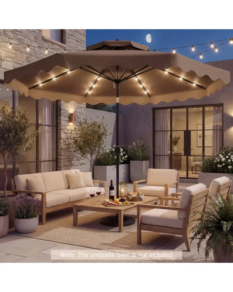 9 FT Solar LED Patio Umbrella Push-Button Tilt and Crank 24 LED Lights and 8 Ribs-Brown - Brown - Outdoor Umbrellas