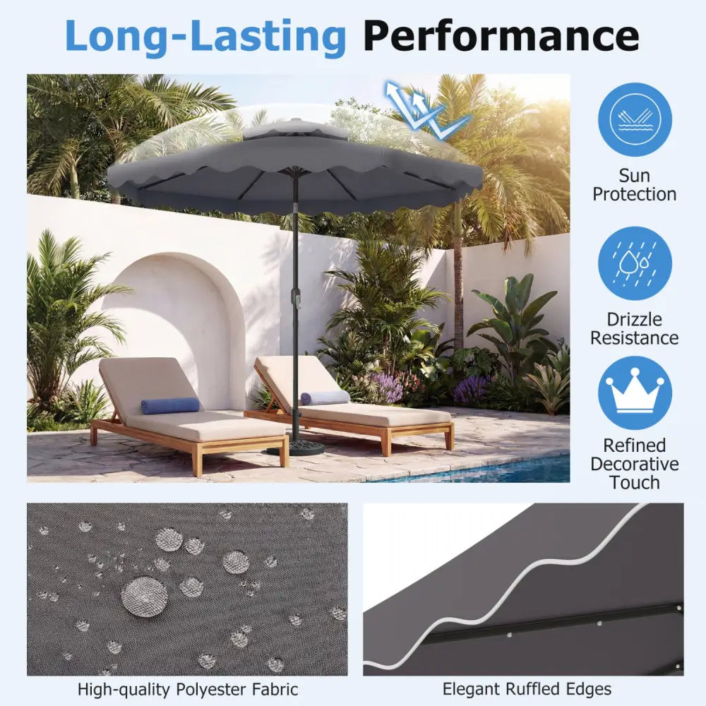 9 FT Solar LED Patio Umbrella Push-Button Tilt and Crank 24 LED Lights and 8 Ribs-Gray - Gray - Outdoor Umbrellas