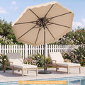 9 FT Solar LED Patio Umbrella Push-Button Tilt and Crank 24 LED Lights and 8 Ribs-Beige - Beige - Outdoor Umbrellas