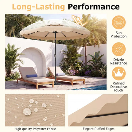 9 FT Solar LED Patio Umbrella Push-Button Tilt and Crank 24 LED Lights and 8 Ribs-Beige - Beige - Outdoor Umbrellas
