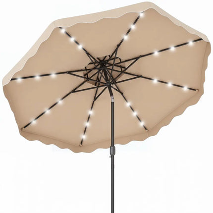 9 FT Solar LED Patio Umbrella Push-Button Tilt and Crank 24 LED Lights and 8 Ribs-Beige - Beige - Outdoor Umbrellas