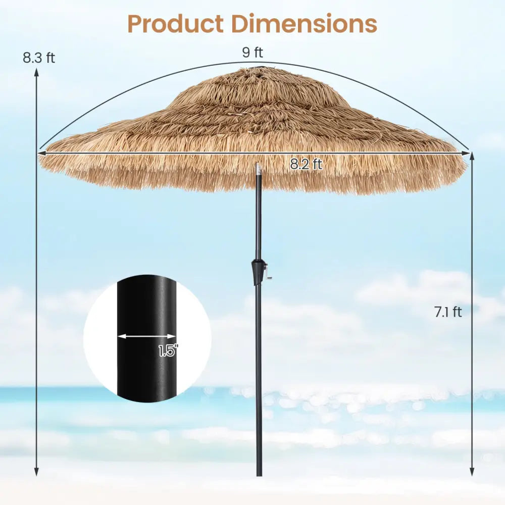 9 FT Solar Thatched Tiki Umbrella with 96 Multi-colored Flowing Lights and 12 Modes-Beige - Beige - Outdoor Umbrellas