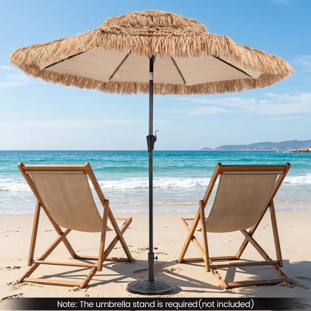 9 FT Solar Thatched Tiki Umbrella with 96 Multi-colored Flowing Lights and 12 Modes-Beige - Beige - Outdoor Umbrellas