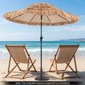 9 FT Solar Thatched Tiki Umbrella with 96 Multi-colored Flowing Lights and 12 Modes-Beige - Beige - Outdoor Umbrellas