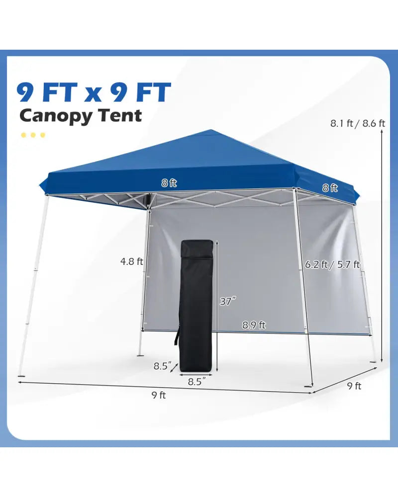 9 ft x 9 ft Pop Up Canopy Tent with 8 Ground Stakes 4 Wind Ropes and Carry Bag for Outdoor Party-Blue - Blue - Canopies