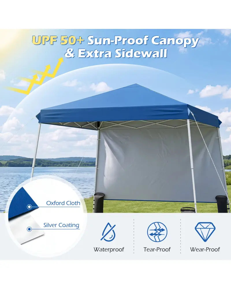 9 ft x 9 ft Pop Up Canopy Tent with 8 Ground Stakes 4 Wind Ropes and Carry Bag for Outdoor Party-Blue - Blue - Canopies