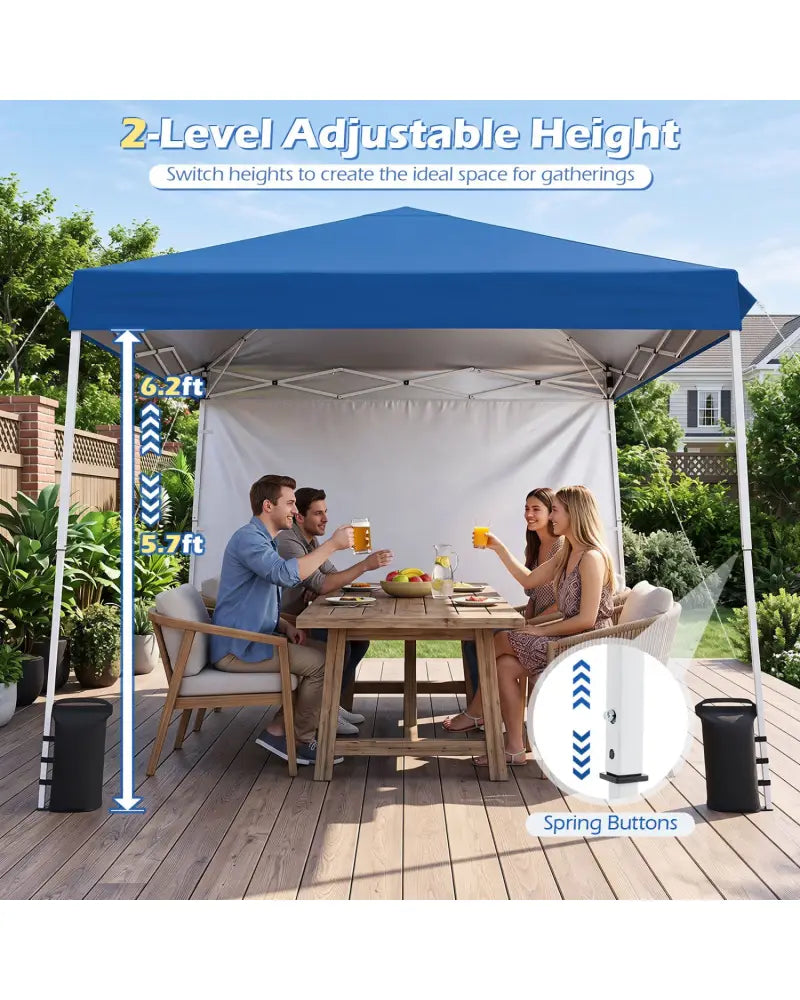 9 ft x 9 ft Pop Up Canopy Tent with 8 Ground Stakes 4 Wind Ropes and Carry Bag for Outdoor Party-Blue - Blue - Canopies