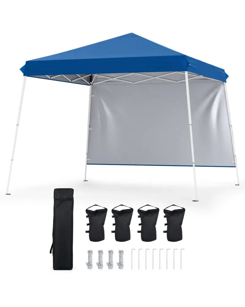 9 ft x 9 ft Pop Up Canopy Tent with 8 Ground Stakes 4 Wind Ropes and Carry Bag for Outdoor Party-Blue - Blue - Canopies