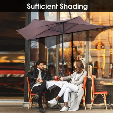 9’ Half Round Patio Umbrella Sunshade without Weight Base - Tan - Outdoor Umbrellas