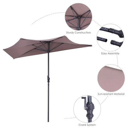 9’ Half Round Patio Umbrella Sunshade without Weight Base - Tan - Outdoor Umbrellas