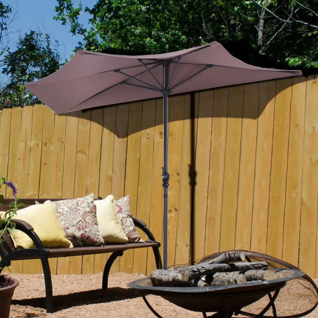 9’ Half Round Patio Umbrella Sunshade without Weight Base - Tan - Outdoor Umbrellas