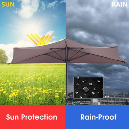 9’ Half Round Patio Umbrella Sunshade without Weight Base - Tan - Outdoor Umbrellas