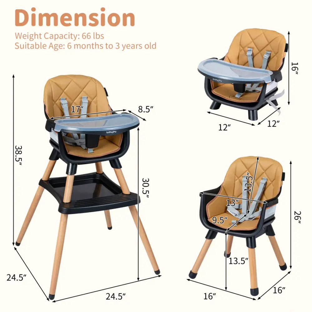 9-in-1 Convertible High Chair for Babies and Toddlers with Seat Cushion-Black - Black & Brown - High Chairs