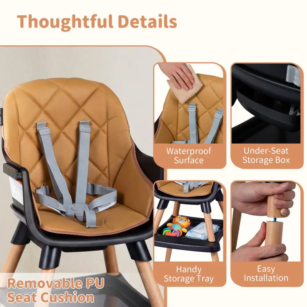 9-in-1 Convertible High Chair for Babies and Toddlers with Seat Cushion-Black - Black & Brown - High Chairs