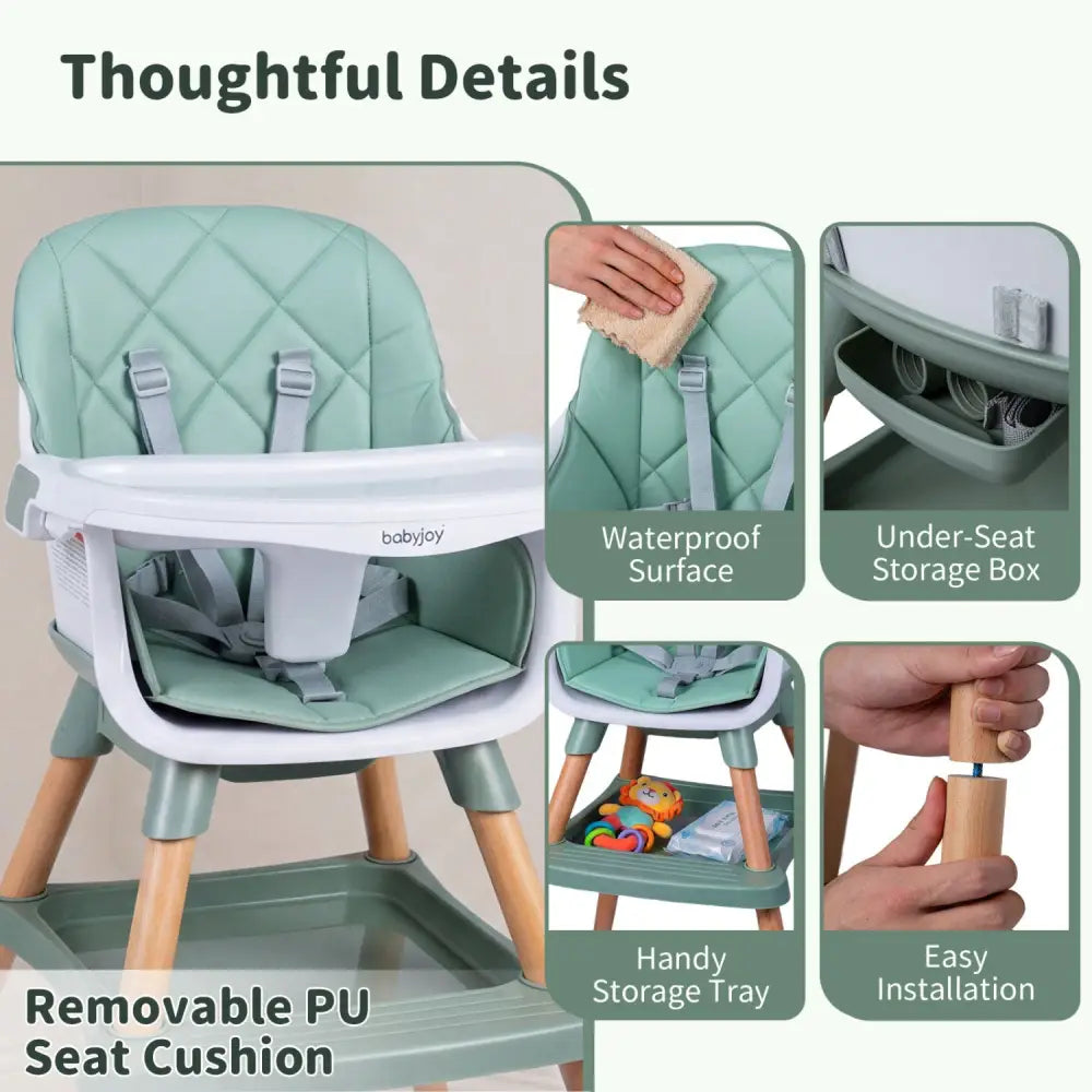 9-in-1 Convertible High Chair for Babies and Toddlers with Seat Cushion-Green - Green - High Chairs