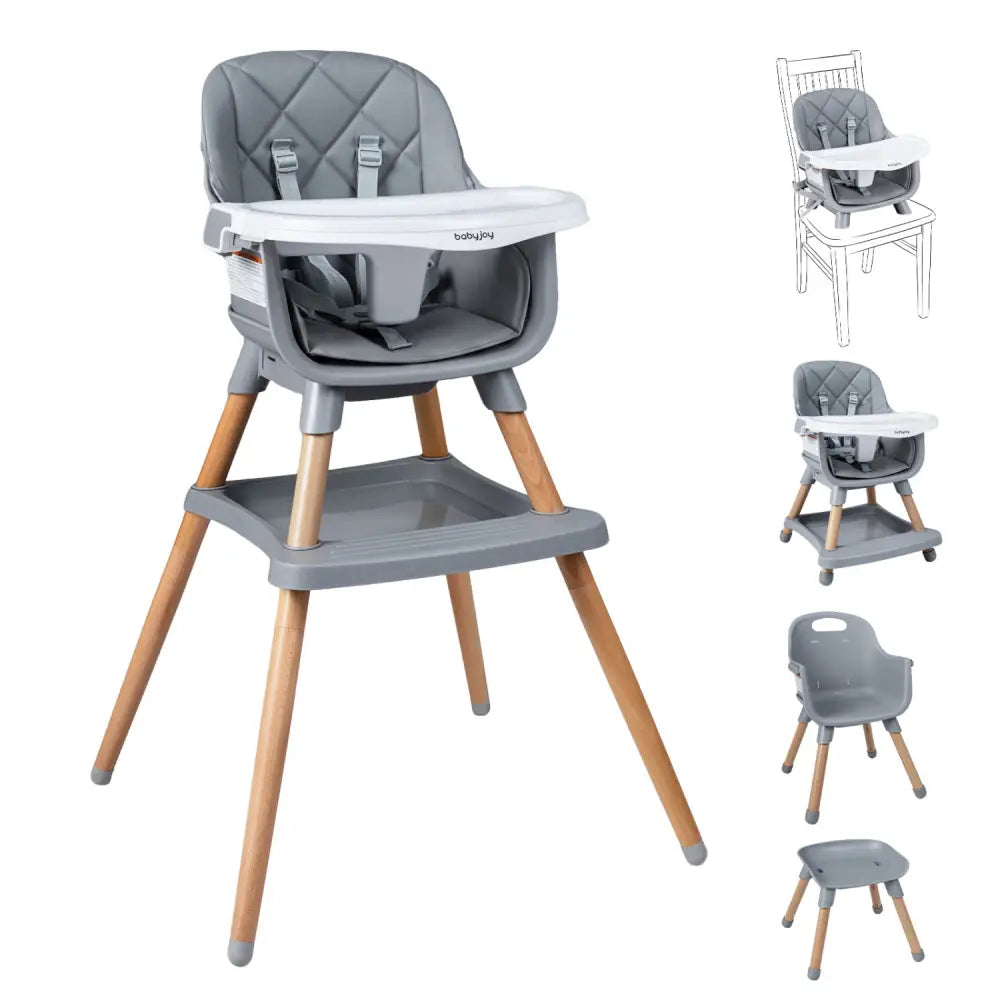 9-in-1 Convertible High Chair for Babies and Toddlers with Seat Cushion-Gray - Gray - High Chairs