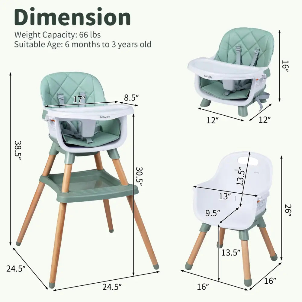 9-in-1 Convertible High Chair for Babies and Toddlers with Seat Cushion-Green - Green - High Chairs