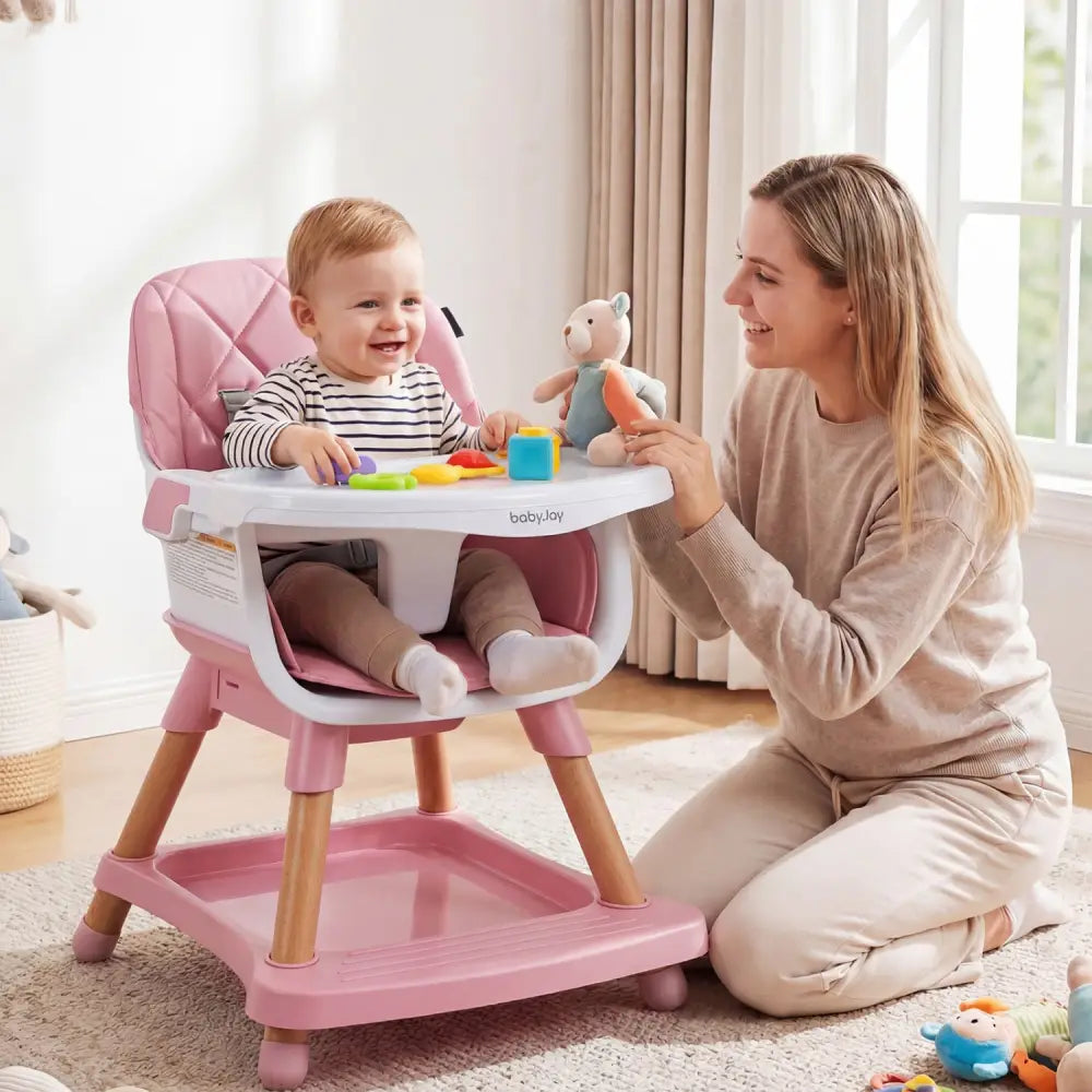 9-in-1 Convertible High Chair for Babies and Toddlers with Seat Cushion-Pink - Pink - High Chairs