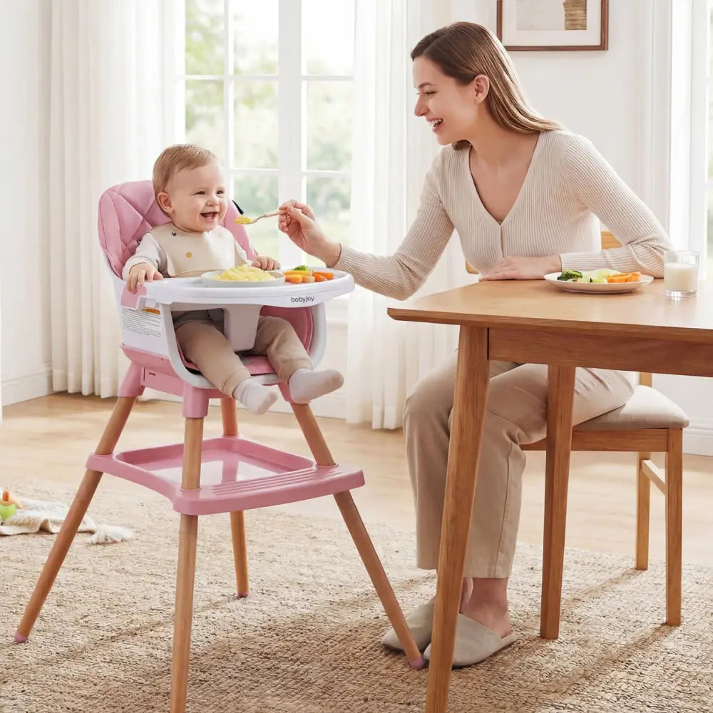 9-in-1 Convertible High Chair for Babies and Toddlers with Seat Cushion-Pink - Pink - High Chairs