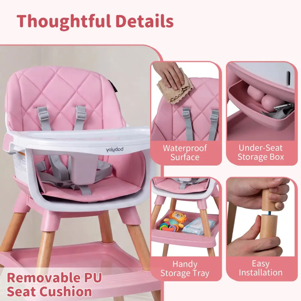 9-in-1 Convertible High Chair for Babies and Toddlers with Seat Cushion-Pink - Pink - High Chairs