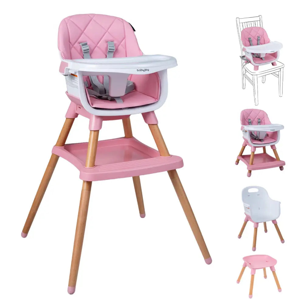 9-in-1 Convertible High Chair for Babies and Toddlers with Seat Cushion-Pink - Pink - High Chairs