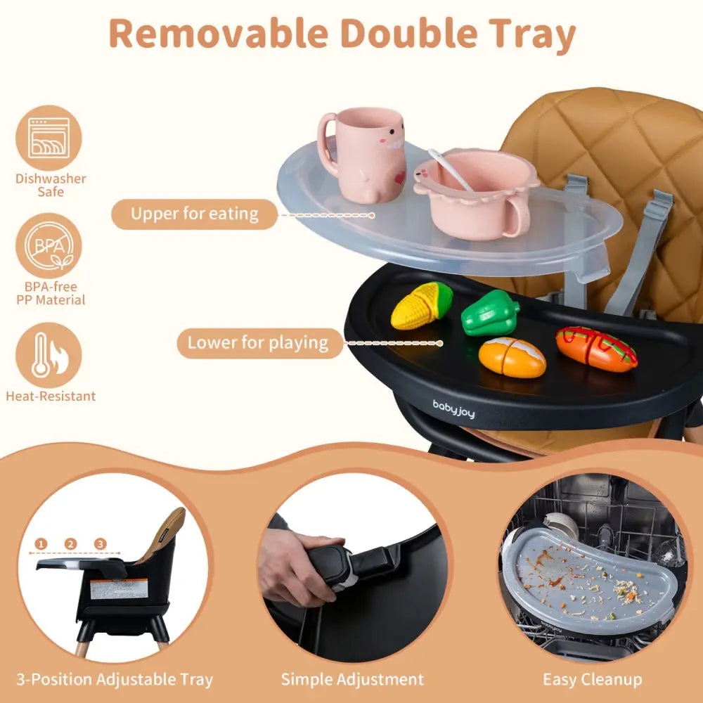 9-in-1 Convertible High Chair for Babies and Toddlers with Seat Cushion-Black - Black & Brown - High Chairs