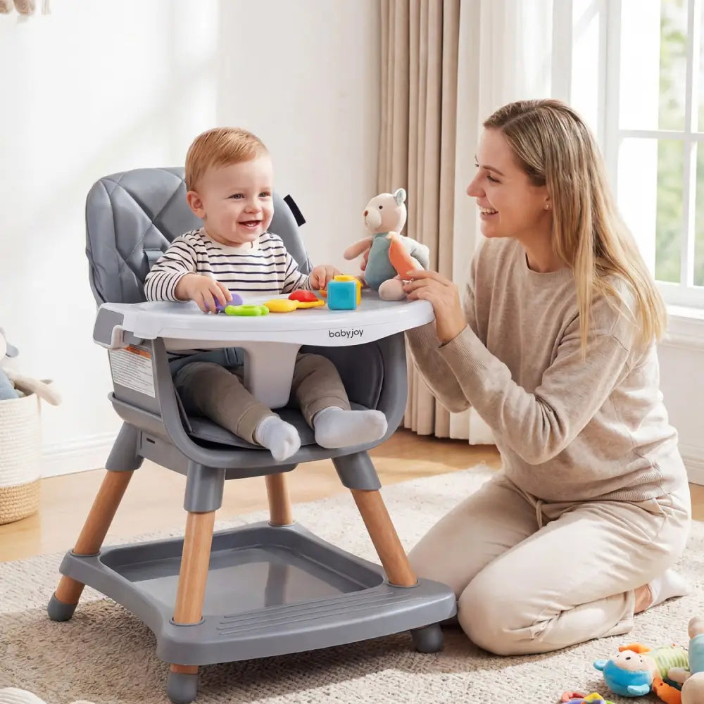 9-in-1 Convertible High Chair for Babies and Toddlers with Seat Cushion-Gray - Gray - High Chairs