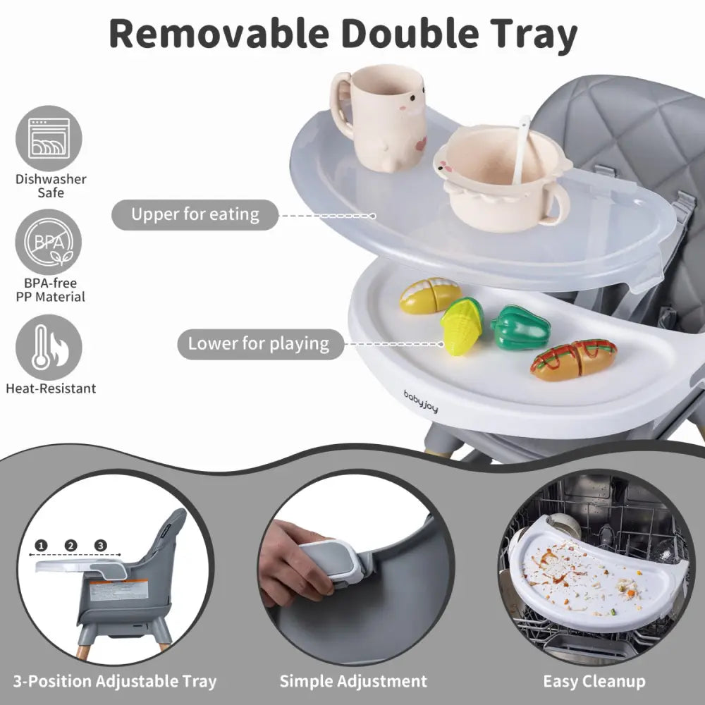 9-in-1 Convertible High Chair for Babies and Toddlers with Seat Cushion-Gray - Gray - High Chairs