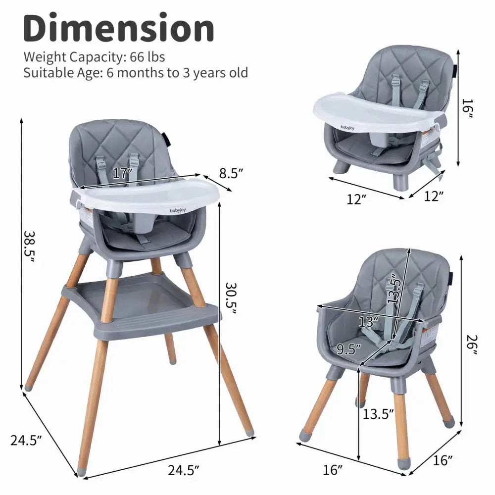 9-in-1 Convertible High Chair for Babies and Toddlers with Seat Cushion-Gray - Gray - High Chairs