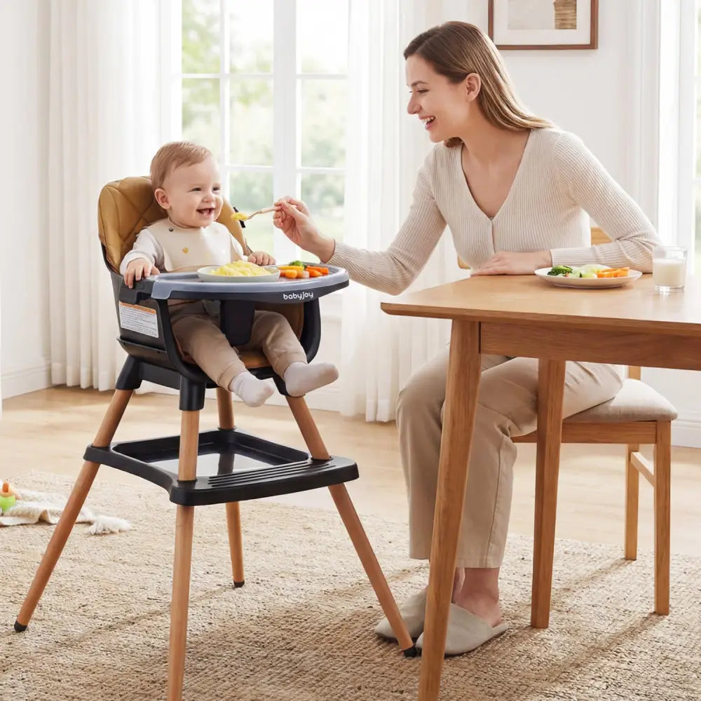 9-in-1 Convertible High Chair for Babies and Toddlers with Seat Cushion-Black - Black & Brown - High Chairs