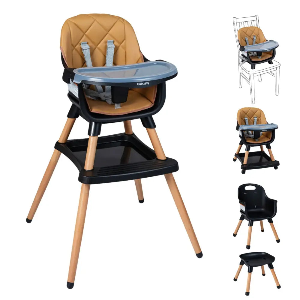 9-in-1 Convertible High Chair for Babies and Toddlers with Seat Cushion-Black - Black & Brown - High Chairs