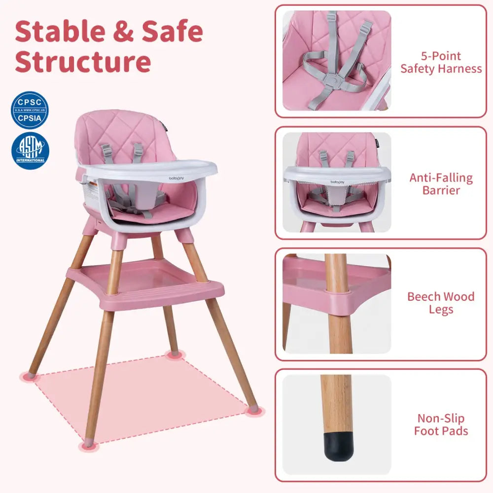 9-in-1 Convertible High Chair for Babies and Toddlers with Seat Cushion-Pink - Pink - High Chairs
