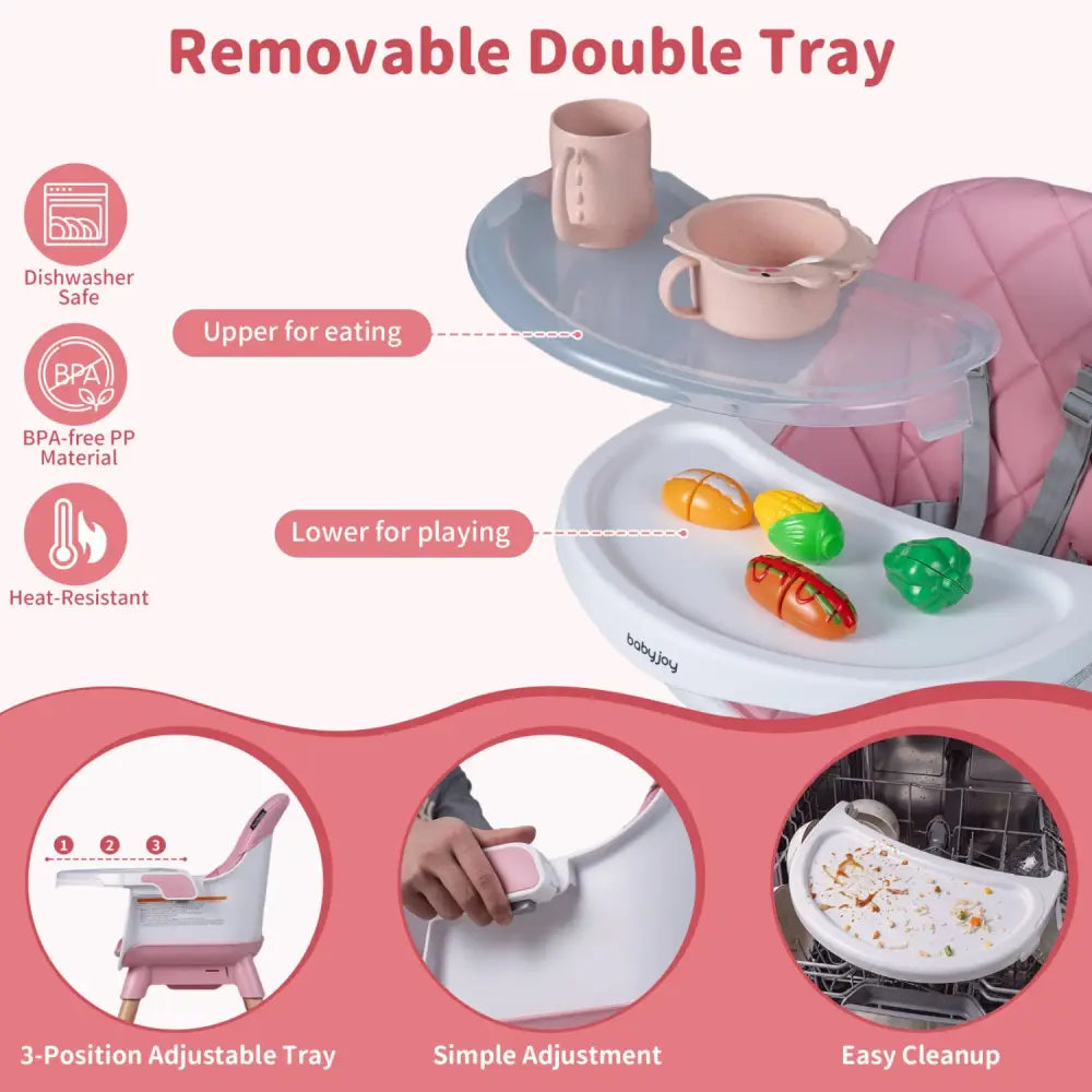 9-in-1 Convertible High Chair for Babies and Toddlers with Seat Cushion-Pink - Pink - High Chairs