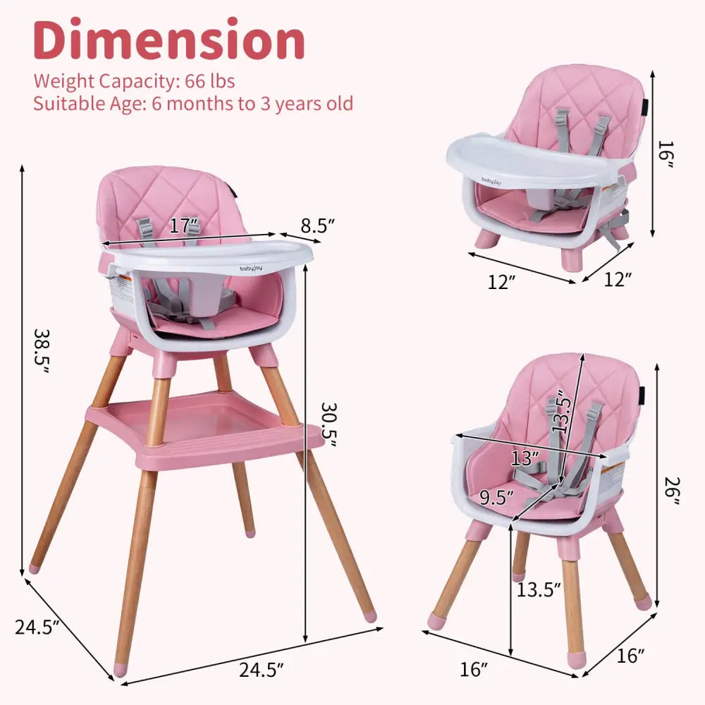 9-in-1 Convertible High Chair for Babies and Toddlers with Seat Cushion-Pink - Pink - High Chairs