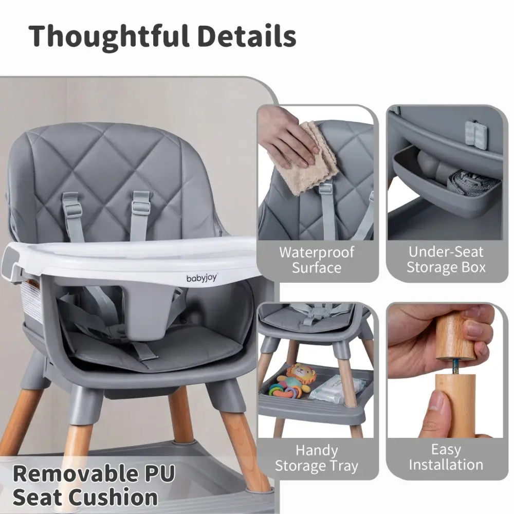 9-in-1 Convertible High Chair for Babies and Toddlers with Seat Cushion-Gray - Gray - High Chairs
