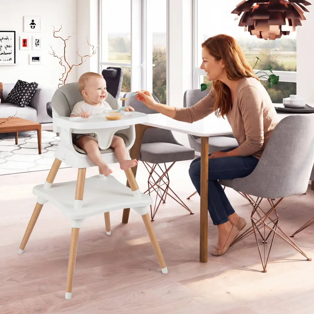9-in-1 Convertible High Chair with Solid Wood Legs for Babies and Toddlers-White - White - High Chairs