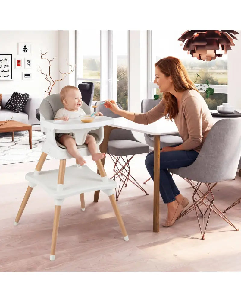 9-in-1 Convertible High Chair with Solid Wood Legs for Babies and Toddlers-White - White - High Chairs