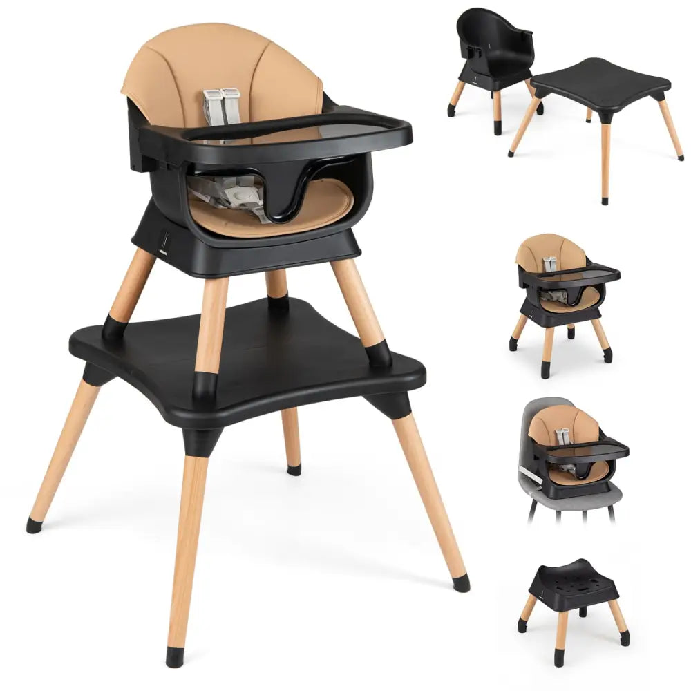 9-in-1 Convertible High Chair with Solid Wood Legs for Babies and Toddlers-Black - Black - High Chairs