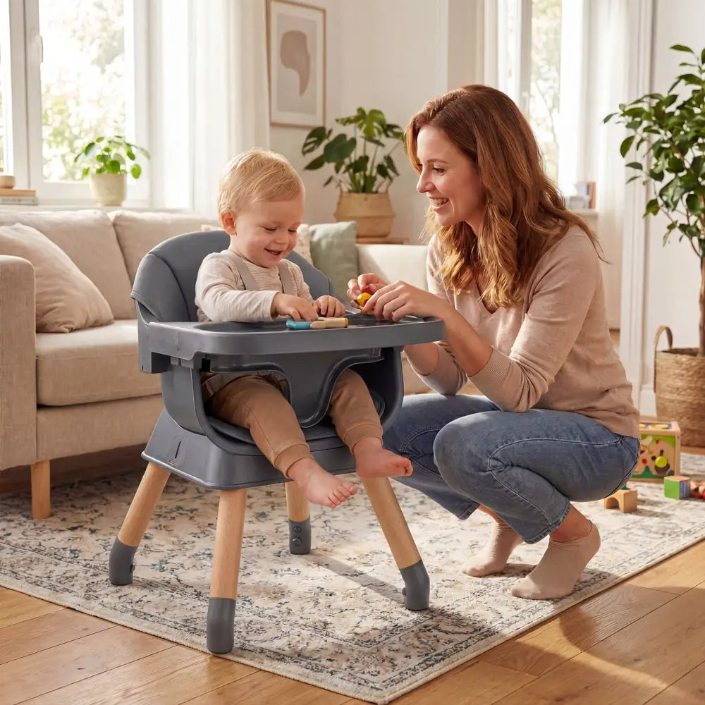 9-in-1 Convertible High Chair with Solid Wood Legs for Babies and Toddlers-Gray - Gray - High Chairs